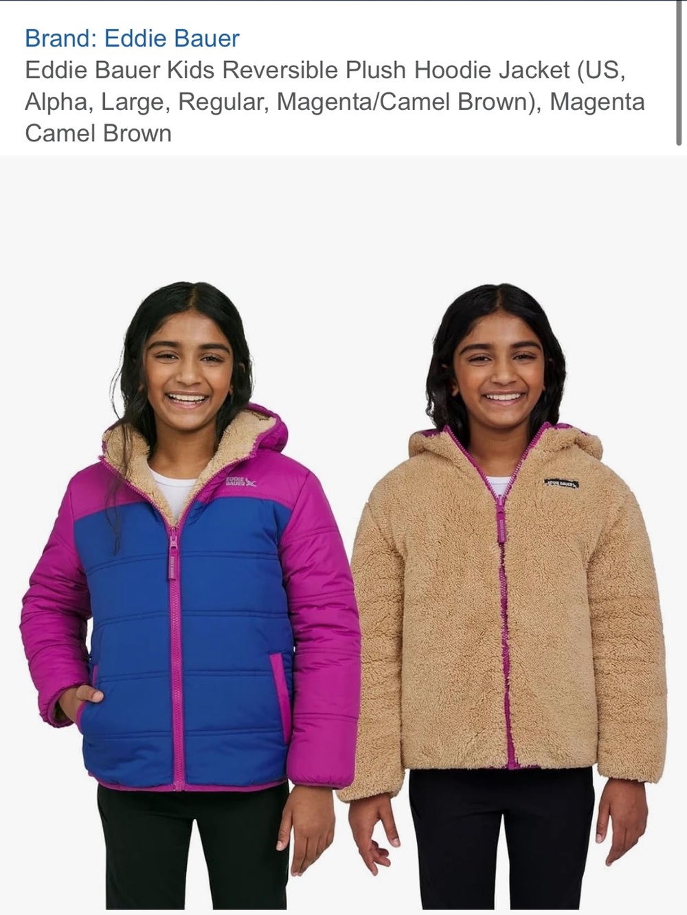 Kids Pink & Blue Puffer Jacket with Sherpa Lining size XL